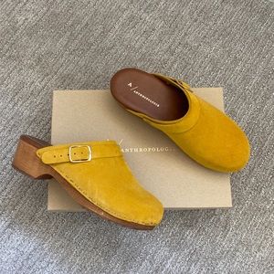 Anthropology leather clog mustard yellow size 7.5 EU 38